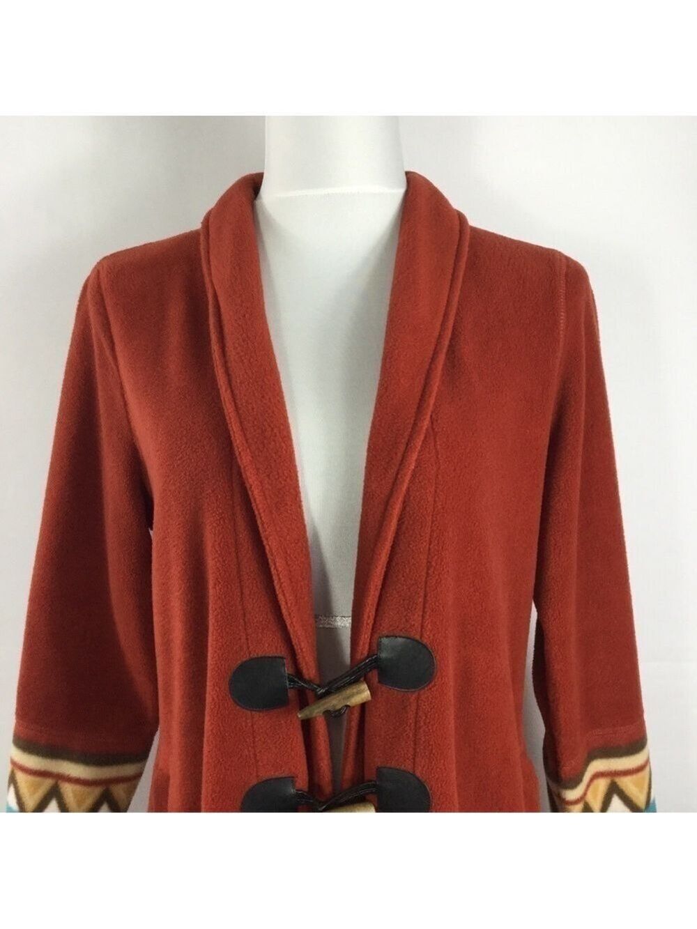 Koret Fringe Fleece Southwestern Toggle Button Longline Duster Jacket Size PS - Picture 3 of 15
